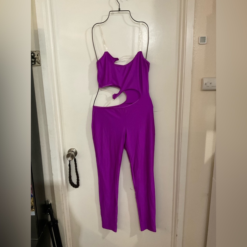 Fashion Nova Purple Cutout Jumpsuit with Spaghetti Straps